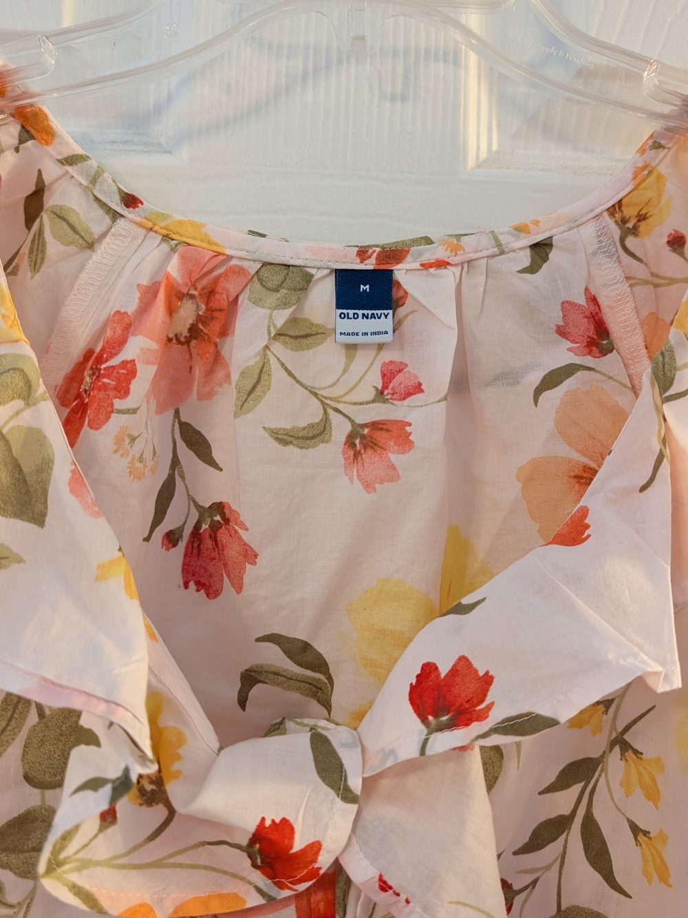 Old Navy Floral Tie-Front Top in Pink, Red & Yellow